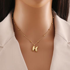 Chunky initial letter charm dainty stainless steel necklace