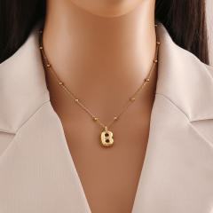 Chunky initial letter charm dainty stainless steel necklace