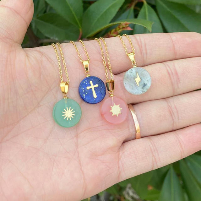 Dainty natural stone charm stainless steel necklace