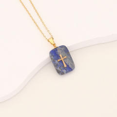 Vintage natural stone pendant stainless steel necklace