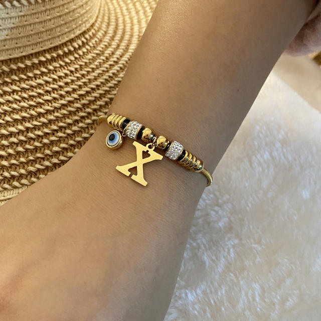 Personality initial letter charm stainless steel bracelet