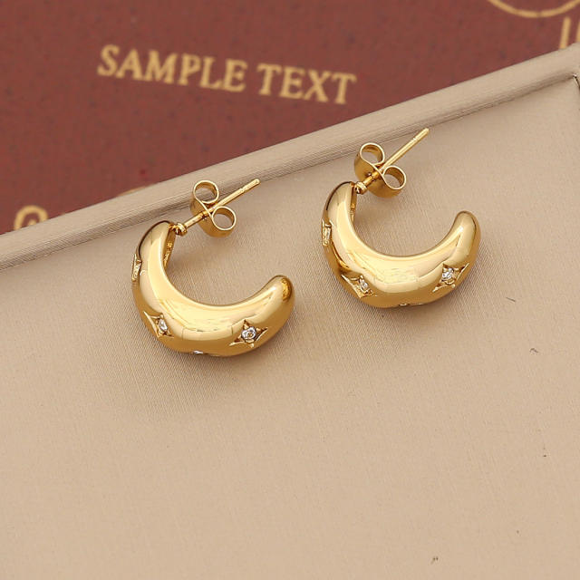 Delicate diamond bow open hoop stainless steel earrings
