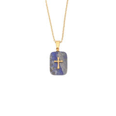 Vintage natural stone pendant stainless steel necklace