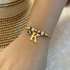 Personality initial letter charm stainless steel bracelet