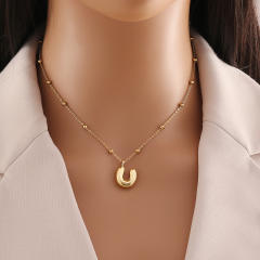 Chunky initial letter charm dainty stainless steel necklace