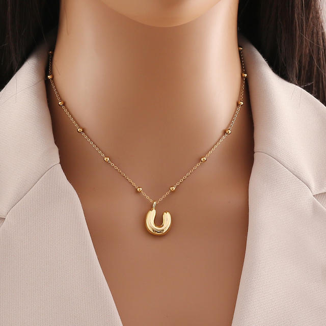 Chunky initial letter charm dainty stainless steel necklace