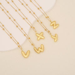 Chunky initial letter charm dainty stainless steel necklace