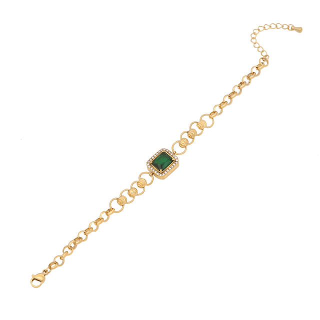 Chunky chain emerald clover heart stainless steel bracelet