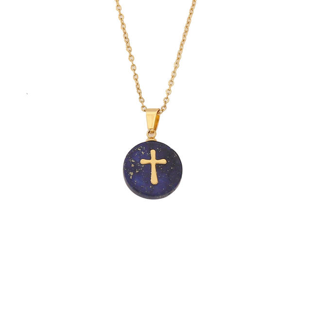 Dainty natural stone charm stainless steel necklace