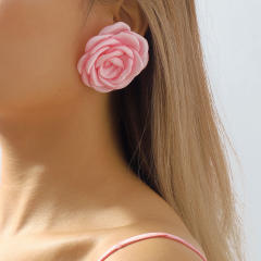 Summer colorful fabric rose flower camellia flower studs earrings