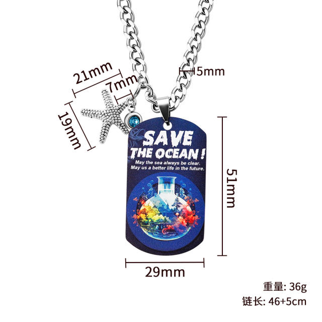 Creative ocean series starfish dogtag necklace for men