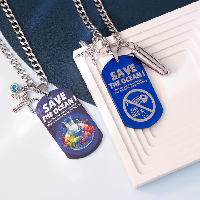Creative ocean series starfish dogtag necklace for men