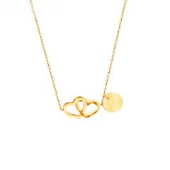 Chic double heart initial letter coin stainless steel necklace