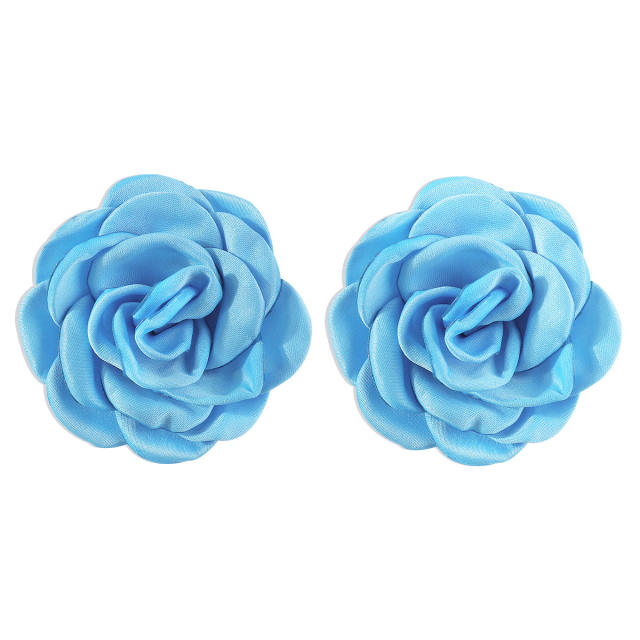 Summer colorful fabric rose flower camellia flower studs earrings