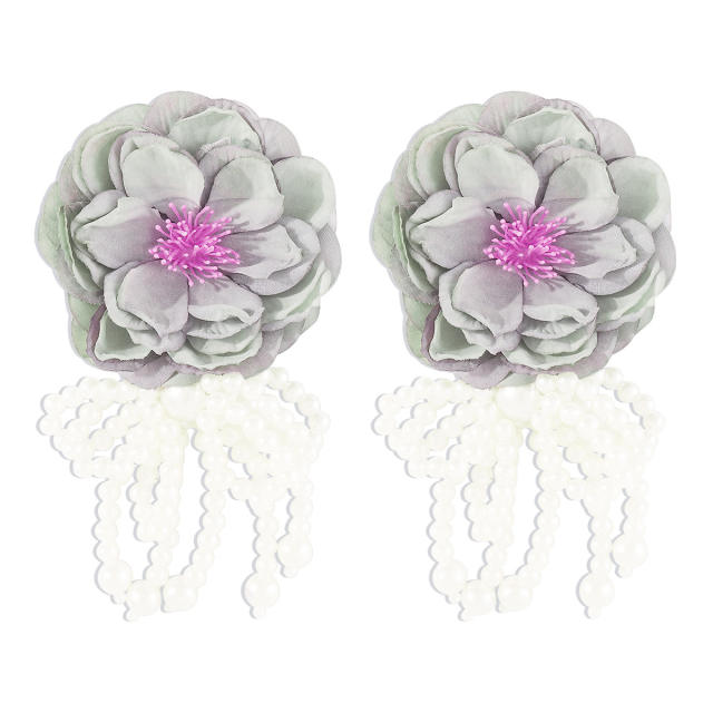 Summer colorful fabric rose flower camellia flower studs earrings