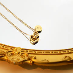 Chic double heart initial letter coin stainless steel necklace