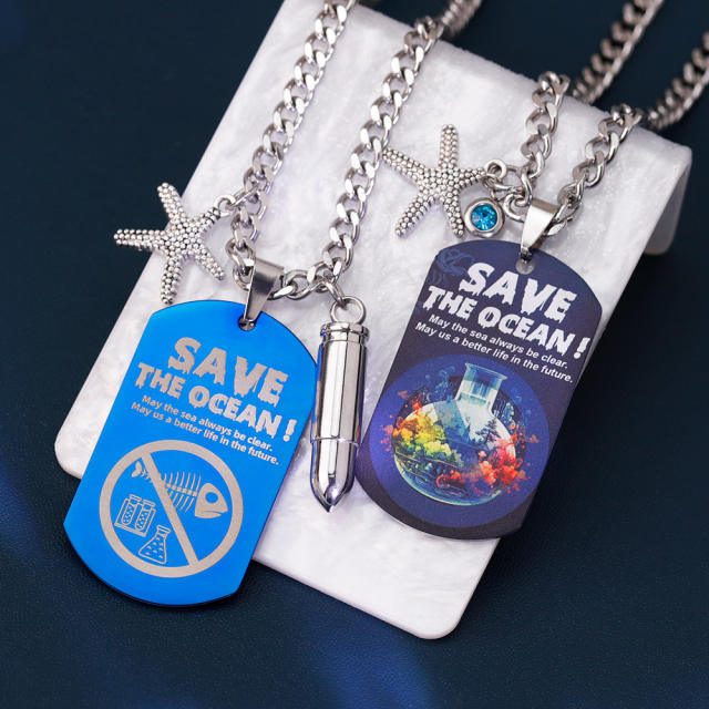 Creative ocean series starfish dogtag necklace for men