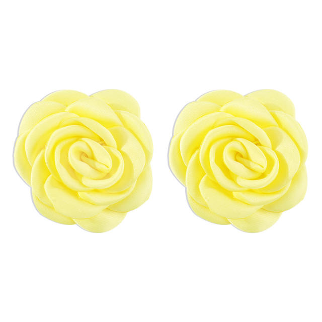 Summer colorful fabric rose flower camellia flower studs earrings