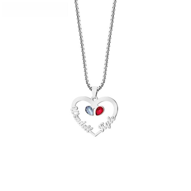 Personality custom name birthstone heart stainless steel necklace