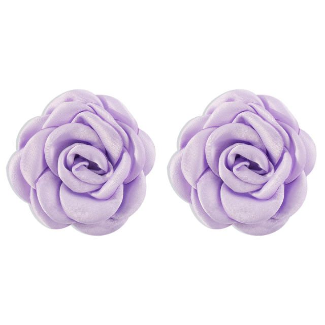 Summer colorful fabric rose flower camellia flower studs earrings