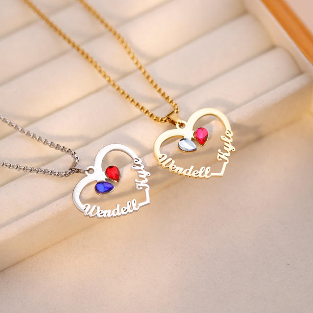 Personality custom name birthstone heart stainless steel necklace