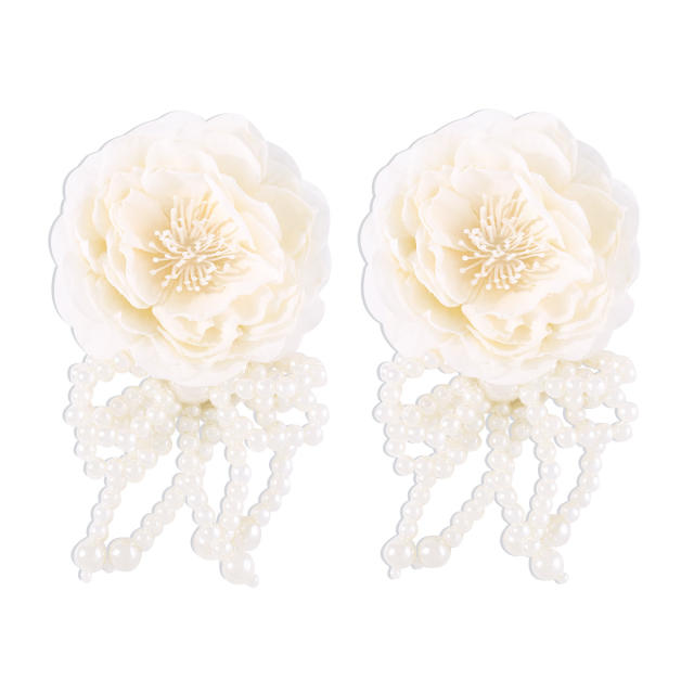Summer colorful fabric rose flower camellia flower studs earrings