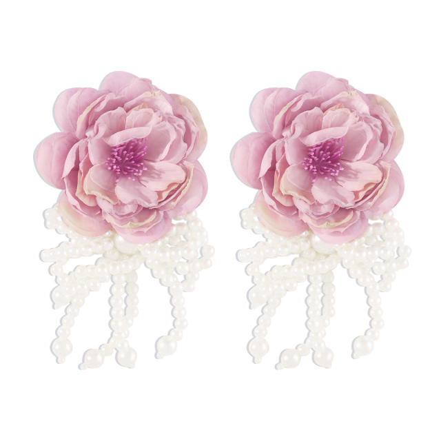 Summer colorful fabric rose flower camellia flower studs earrings