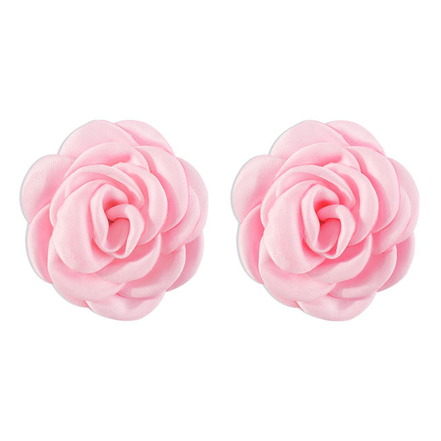 Summer colorful fabric rose flower camellia flower studs earrings