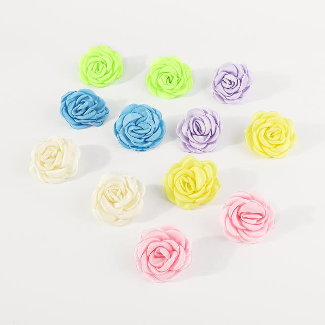 Summer colorful fabric rose flower camellia flower studs earrings