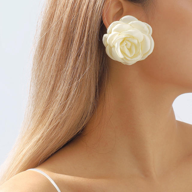 Summer colorful fabric rose flower camellia flower studs earrings