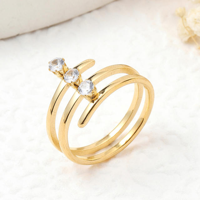 Chic three small diamond stainless steel finger rings