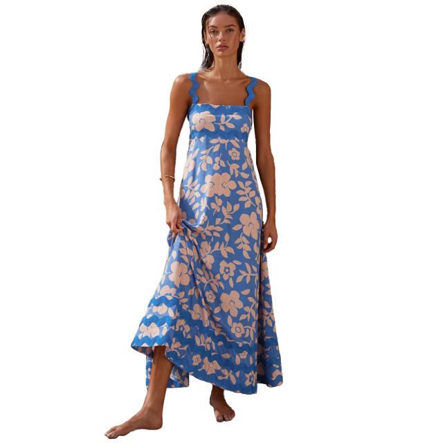 Holiday trend beach floral pattern maxi dress slip dress