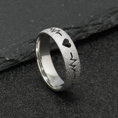 Creative hollow out heart heartbeat frosted stainless steel rings band