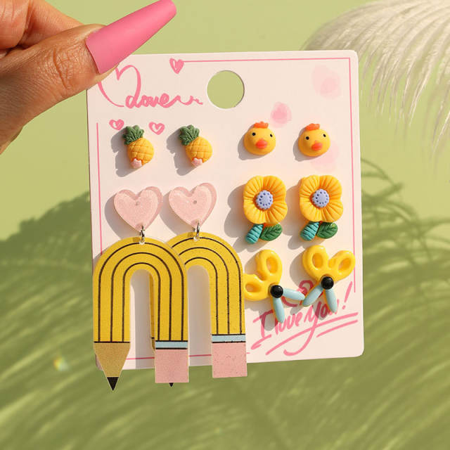Creative teacher's day gift cartoon acrylic earrings set