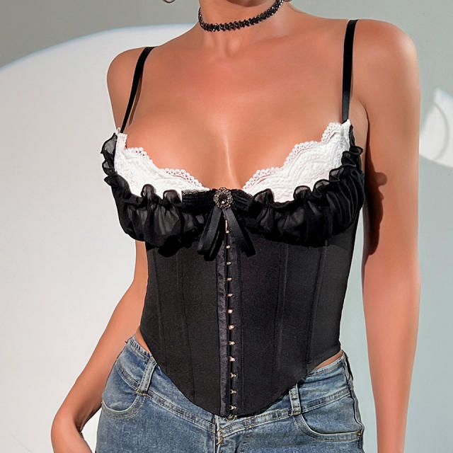 Sexy lace white black color corset tops