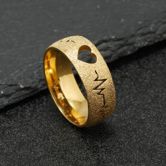 Creative hollow out heart heartbeat frosted stainless steel rings band