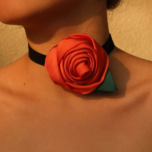 Hot sale colorful rose flower velvet choker necklace