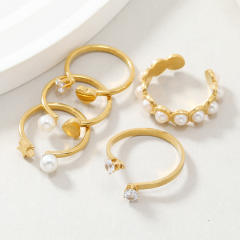 Elegant pearl diamond statement diamond stainless steel rings