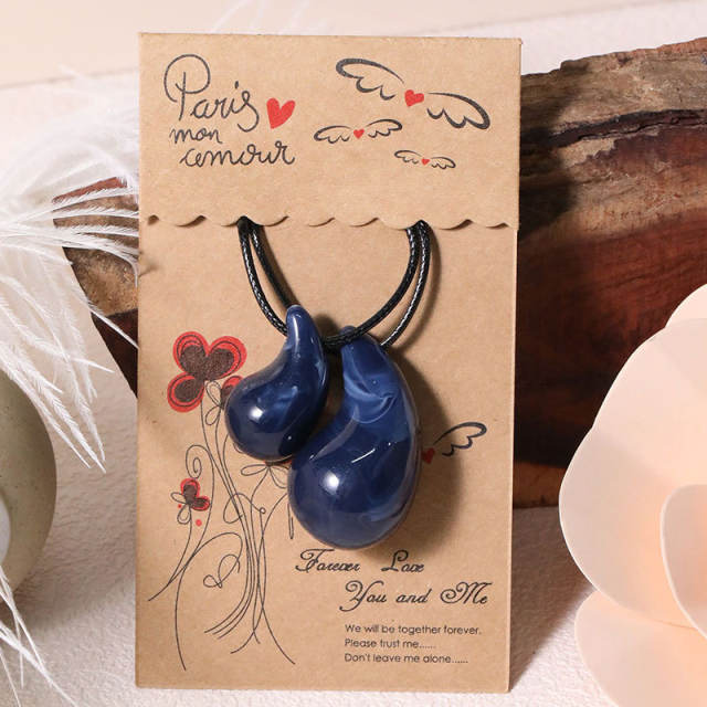 Hot sale wax rope resin water drop pendant necklace set for couples family