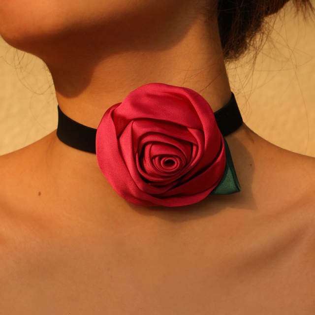 Hot sale colorful rose flower velvet choker necklace