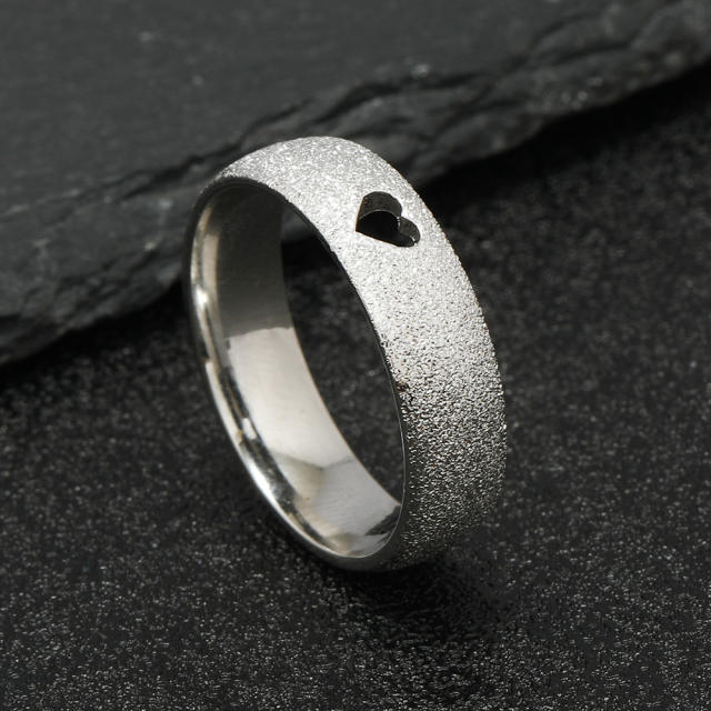 Creative hollow out heart heartbeat frosted stainless steel rings band