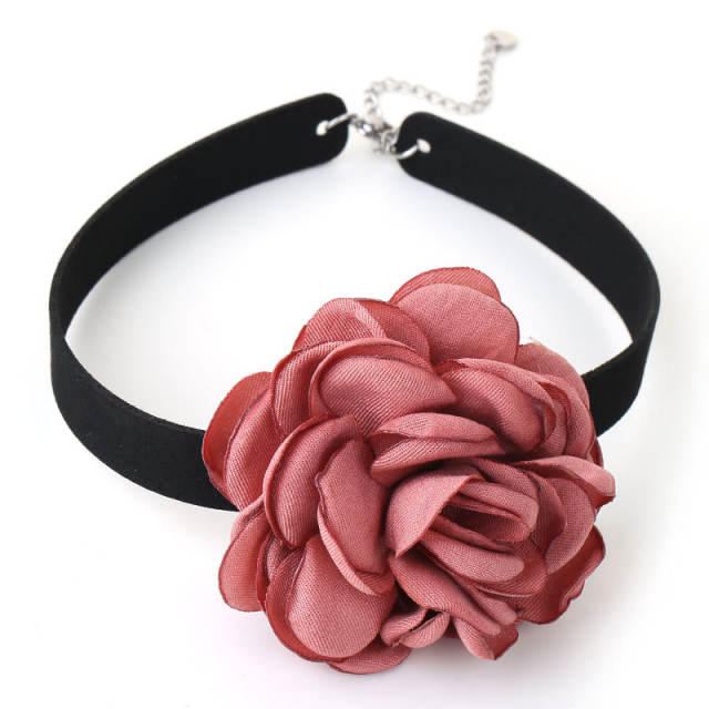 Handmade easy match fabric flower velvet choker necklace