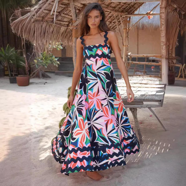 Holiday trend beach floral pattern maxi dress slip dress