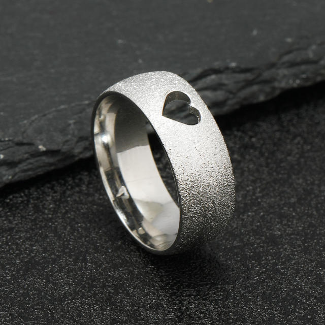 Creative hollow out heart heartbeat frosted stainless steel rings band