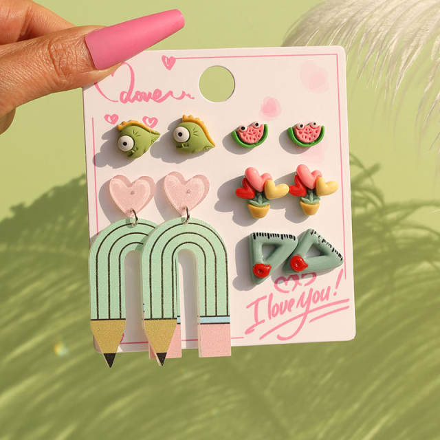 Creative teacher's day gift cartoon acrylic earrings set
