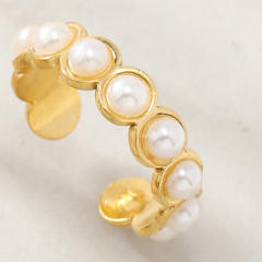 Elegant pearl diamond statement diamond stainless steel rings