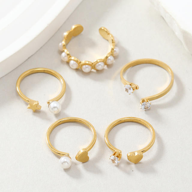 Elegant pearl diamond statement diamond stainless steel rings