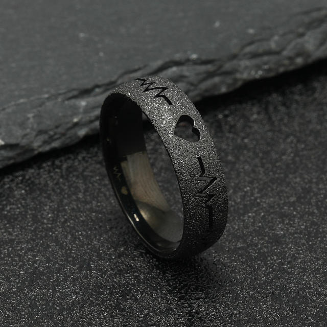 Creative hollow out heart heartbeat frosted stainless steel rings band