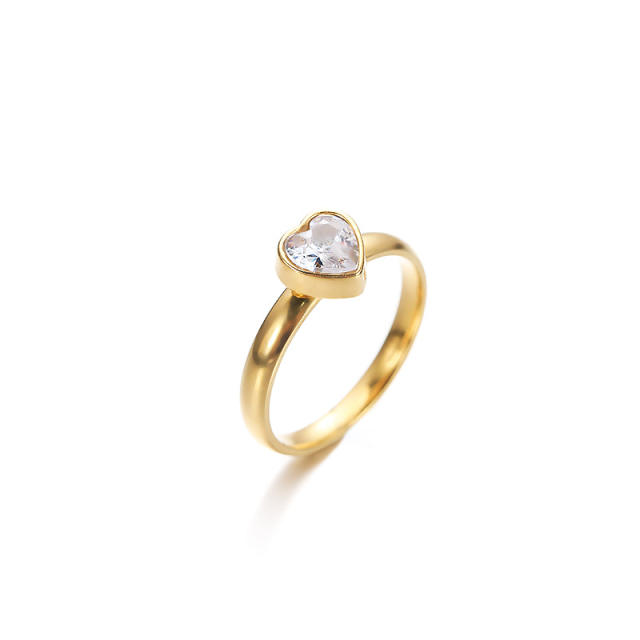 Korean fashion mother's day diamond heart stainless steel rings