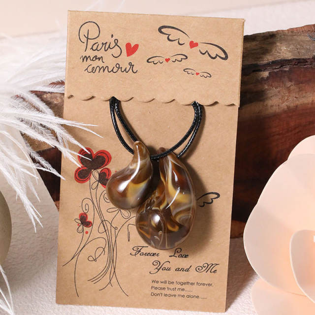 Hot sale wax rope resin water drop pendant necklace set for couples family
